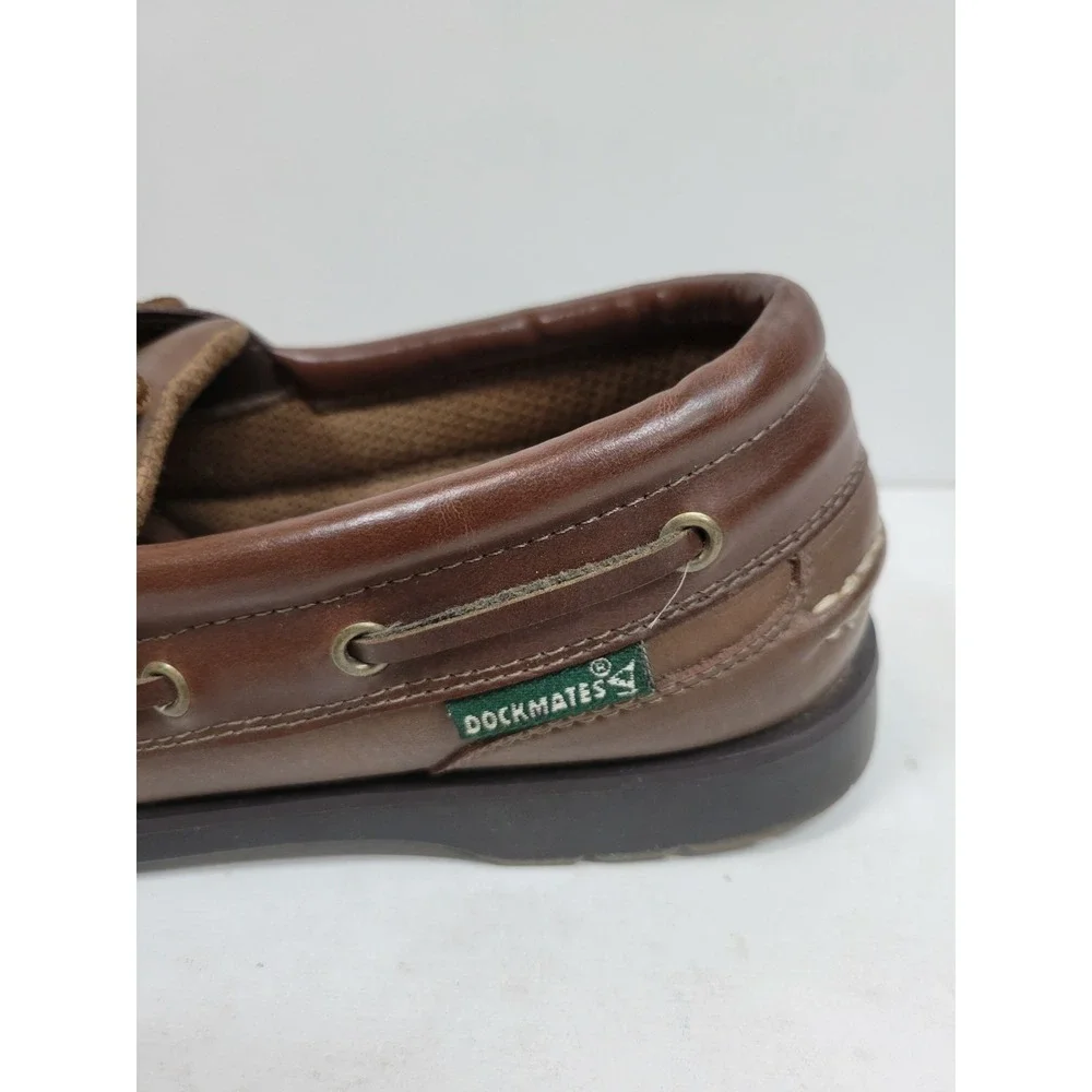 Dockmates Men's Boat Shoes Brown Leather Moc Toe Lace Up Casual Deck Shoe Size 7